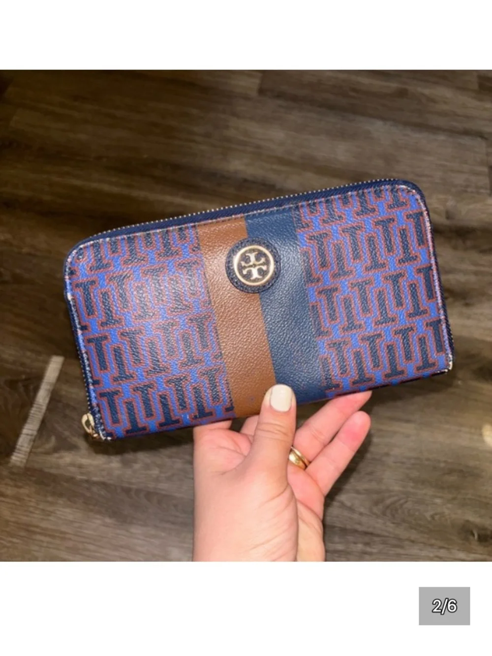 Tory Burch Navy Zip-Around Leather Wallet